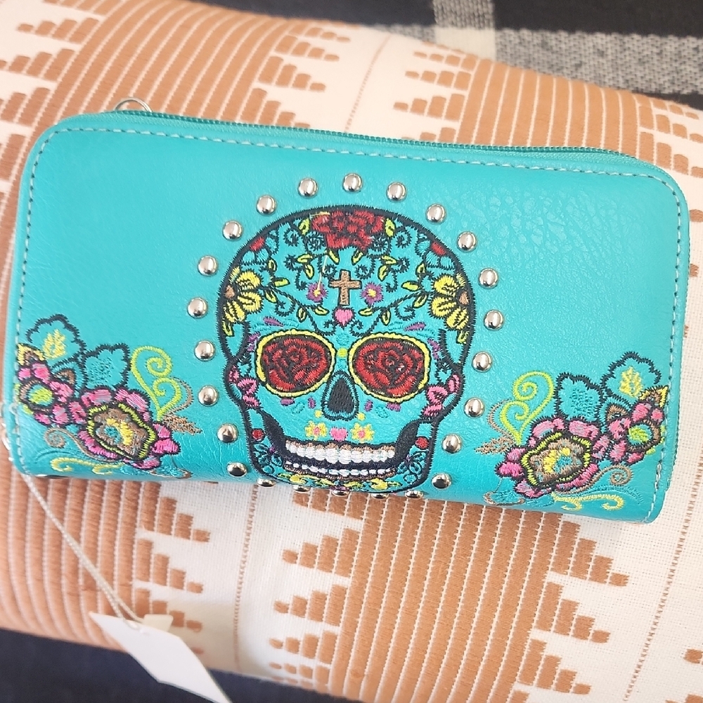 Embroidered Turquoise Skull Wallet